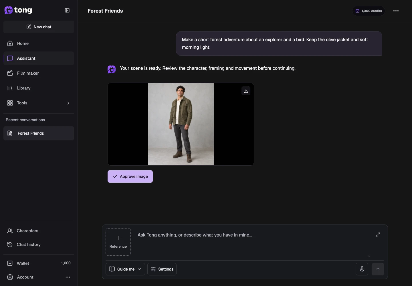 Tong Assistant interface for “Review the completed result”, with the Image control highlighted by arrow 2.