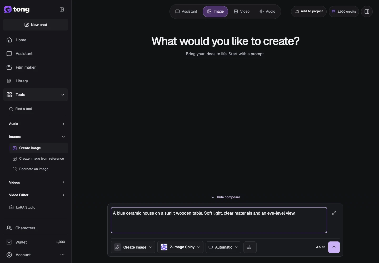 Tong Studio interface for “Check the final request”, with the Send prompt control highlighted by arrow 4.