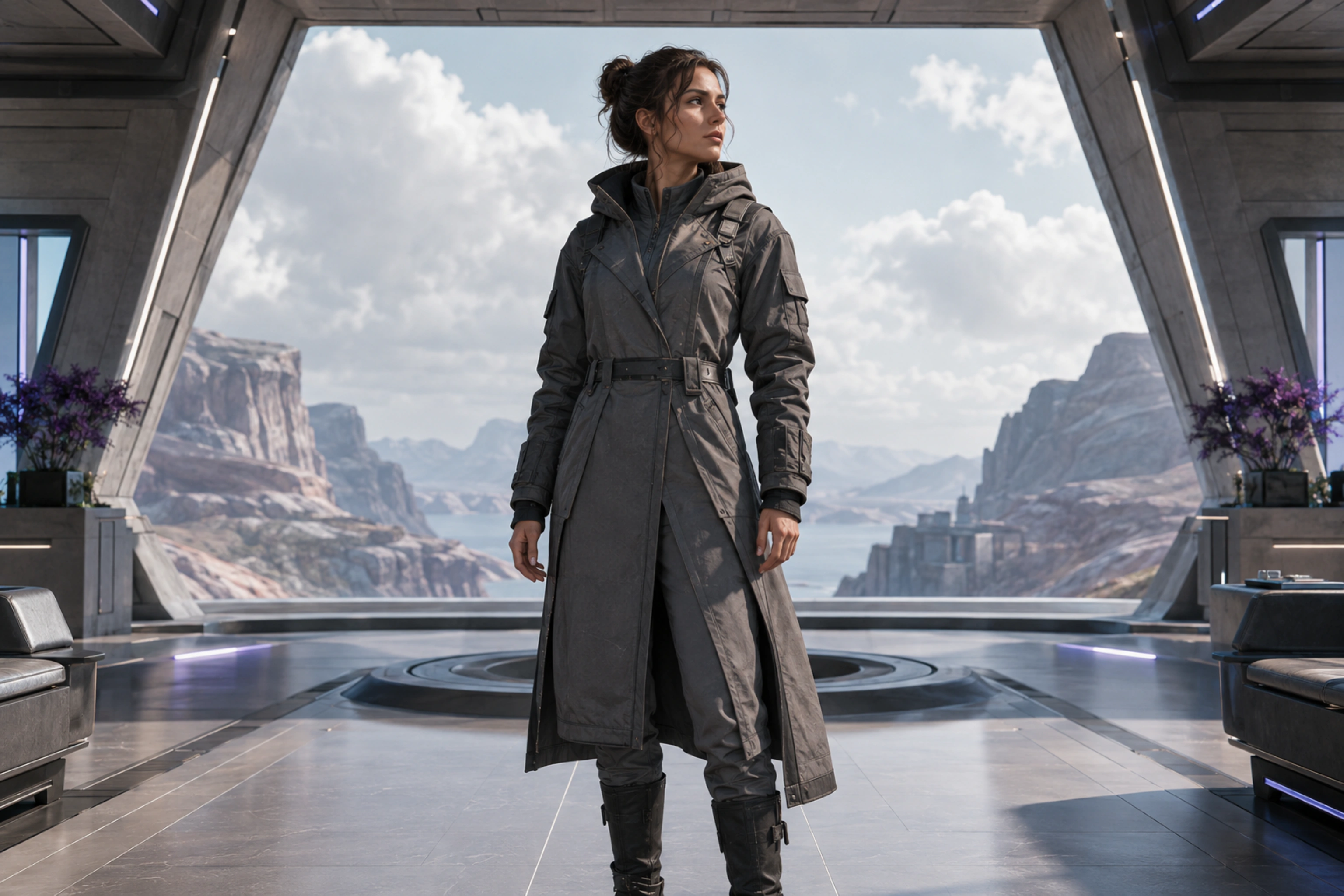 A close portrait and full-body character reference presented together